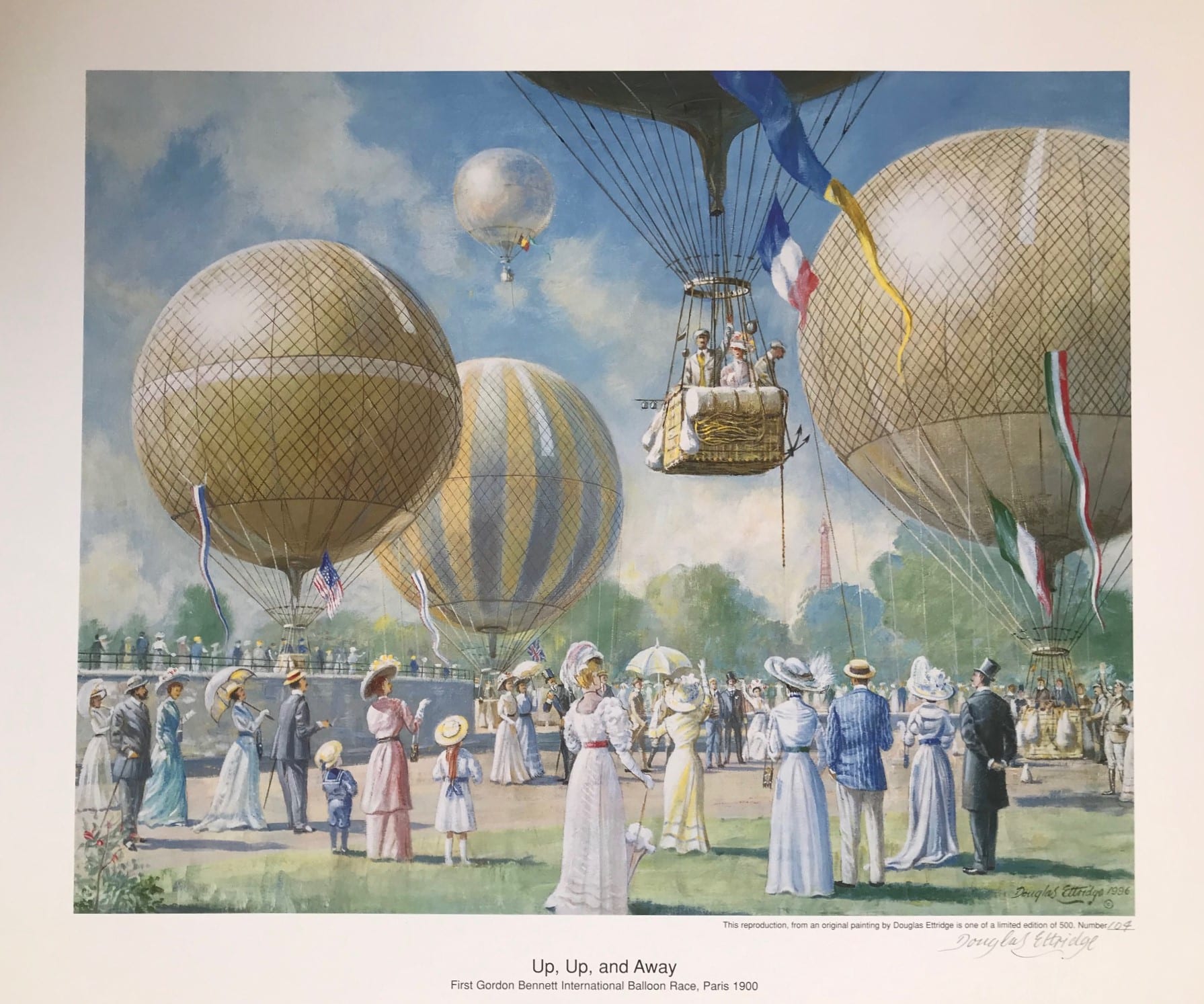 Up, Up, and Away. First Gordon Bennett International Balloon Race, Paris 1900. Fine art print by Douglas Ettridge 1927-2009. Signed and numbered 104/500 MODERN ART Antique Art 3